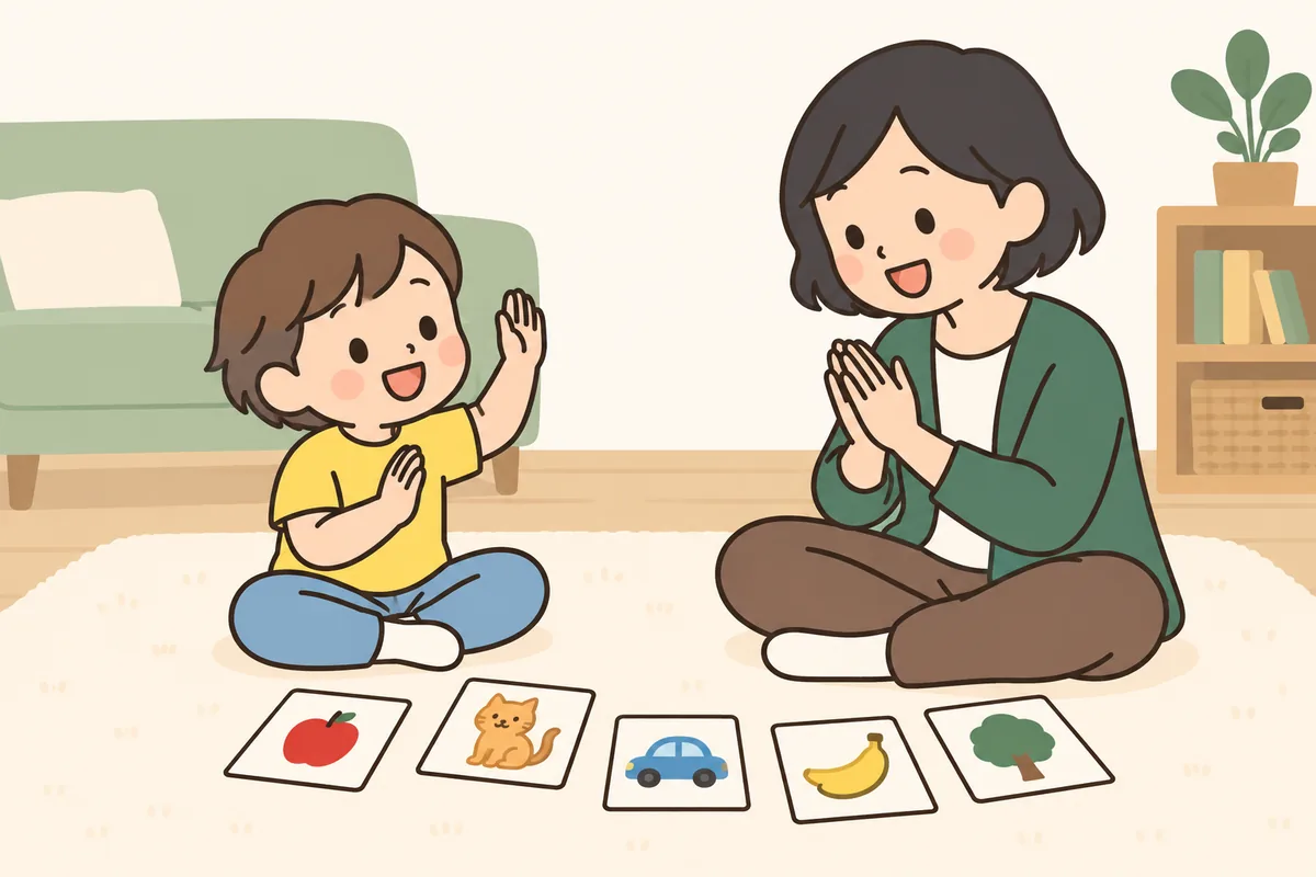 大人と子どもが、ことばに合わせて手拍子をしている